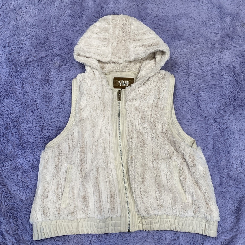 YMI Zip Front Faux Leather Fur‎ Vest Hooded Size 2X